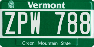 VT license plate ZPW788