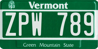 VT license plate ZPW789