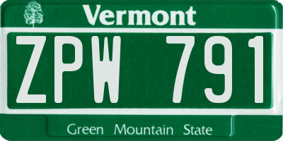 VT license plate ZPW791