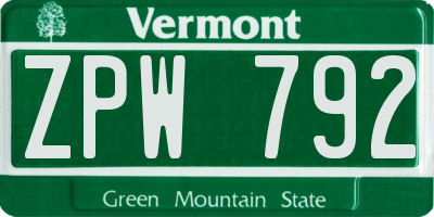 VT license plate ZPW792