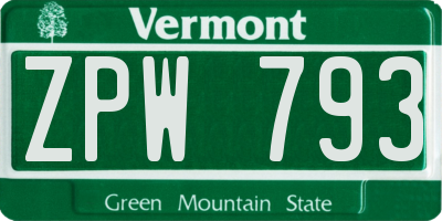 VT license plate ZPW793