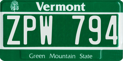 VT license plate ZPW794
