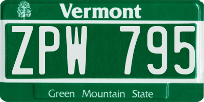 VT license plate ZPW795