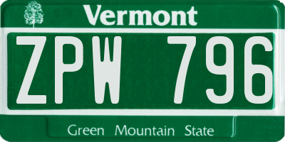 VT license plate ZPW796