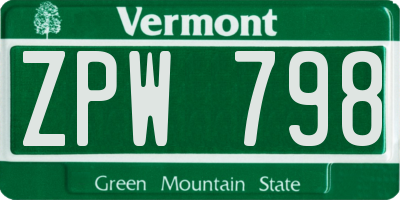VT license plate ZPW798
