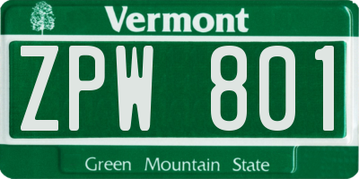 VT license plate ZPW801