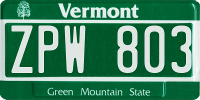 VT license plate ZPW803