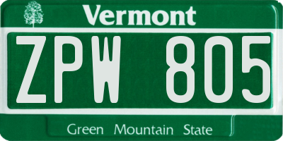 VT license plate ZPW805