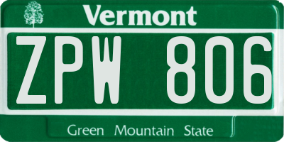 VT license plate ZPW806