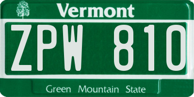 VT license plate ZPW810