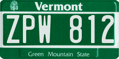 VT license plate ZPW812