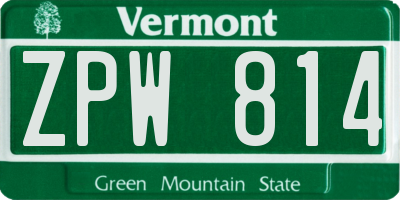 VT license plate ZPW814