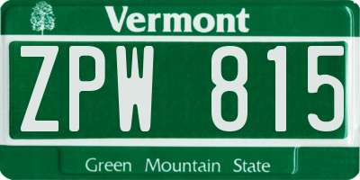 VT license plate ZPW815