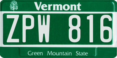 VT license plate ZPW816