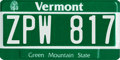 VT license plate ZPW817
