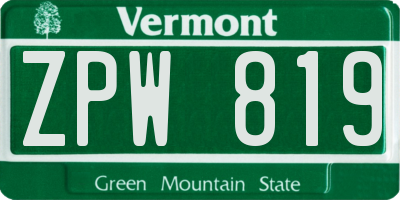 VT license plate ZPW819
