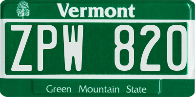 VT license plate ZPW820