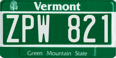 VT license plate ZPW821