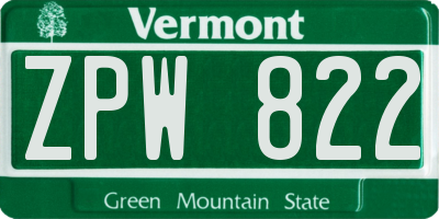 VT license plate ZPW822