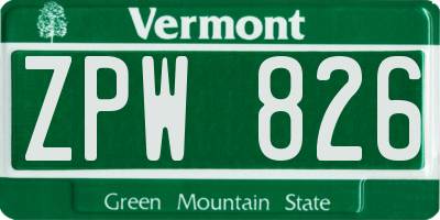 VT license plate ZPW826