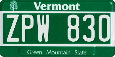 VT license plate ZPW830