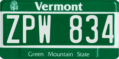 VT license plate ZPW834