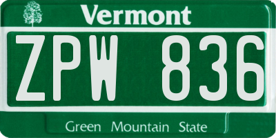 VT license plate ZPW836