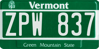 VT license plate ZPW837