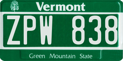 VT license plate ZPW838