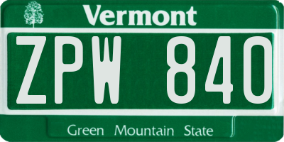VT license plate ZPW840