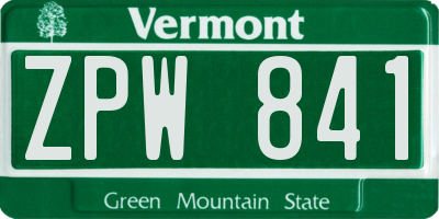 VT license plate ZPW841