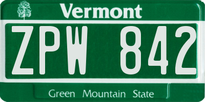 VT license plate ZPW842