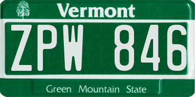 VT license plate ZPW846