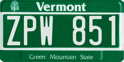 VT license plate ZPW851