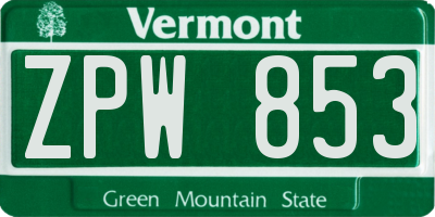 VT license plate ZPW853