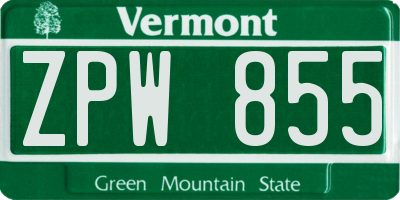 VT license plate ZPW855