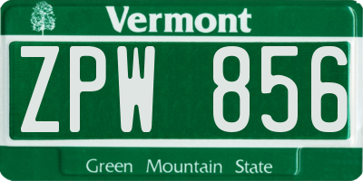 VT license plate ZPW856