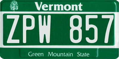 VT license plate ZPW857