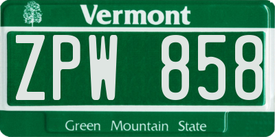 VT license plate ZPW858