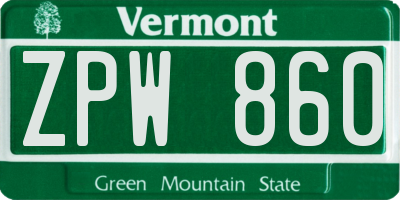 VT license plate ZPW860