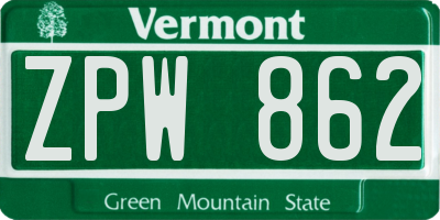 VT license plate ZPW862
