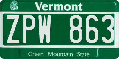VT license plate ZPW863