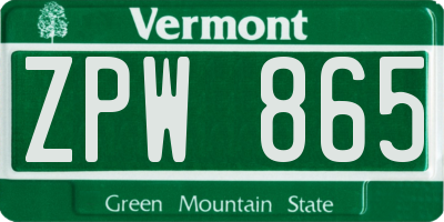 VT license plate ZPW865