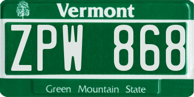 VT license plate ZPW868