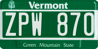 VT license plate ZPW870