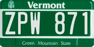 VT license plate ZPW871