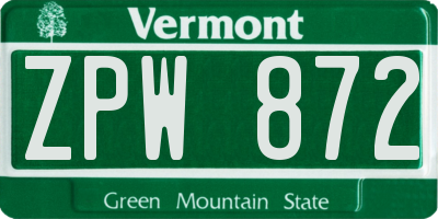 VT license plate ZPW872