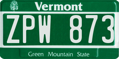 VT license plate ZPW873