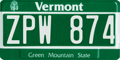 VT license plate ZPW874