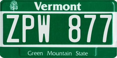 VT license plate ZPW877